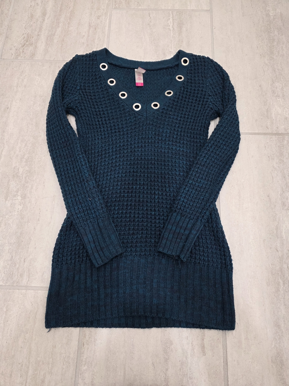 No Boundaries Teal and Black Knit Sweater